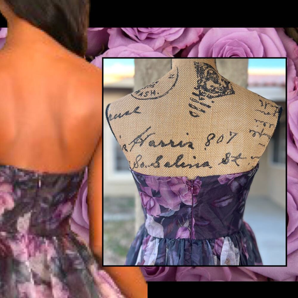Lulus Strapless Bustier Purple Floral Print Wonderful Waltz Maxi Dress Size M - Picture 8 of 15